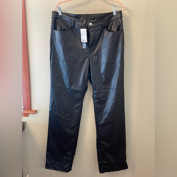 H&M Black Leather Vegan Pants 12 Emo Goth punk biker whimsygoth indie rave - Picture 1 of 10